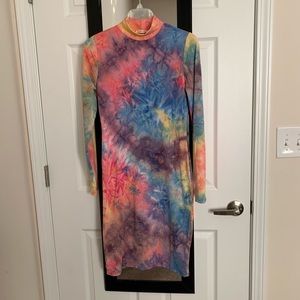 Multicolor Tye Dye Mock Neck Dress